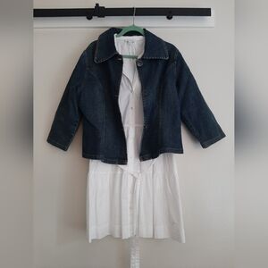 2 pc Free Assembly L ButtonUp Dress White and Denim Jacket
